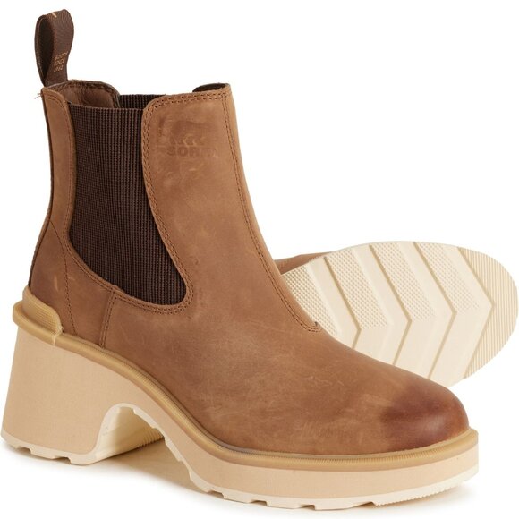 Sorel Hi-Line Heel Chelsea Waterproof Leather Boots Women's Umber / Ceramic - Picture 3 of 8